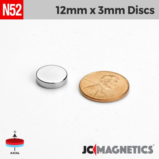 12mm x 3mm 15/32in x 1/8in N52 Discs Rare Earth Neodymium Magnet 12x3mm