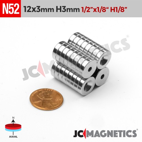 12mm x 3mm x Hole 3mm N52 Countersunk Ring Rare Earth Neodymium Magnet 