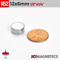 12mm x 6mm 1/2in x 1/4in N52 Discs Rare Earth Neodymium Magnet 12x6mm