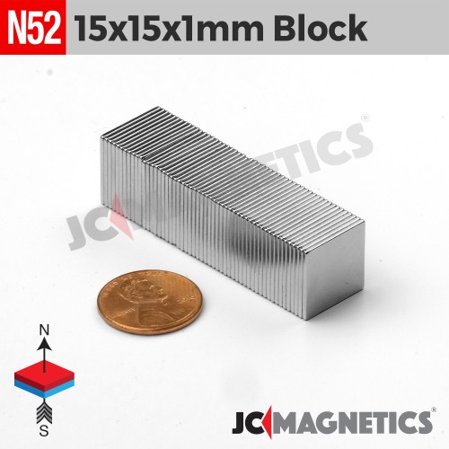 15mm x 15mm x 1mm N52 Thin Square Block Rare Earth Neodymium Magnet 15x15x1mm
