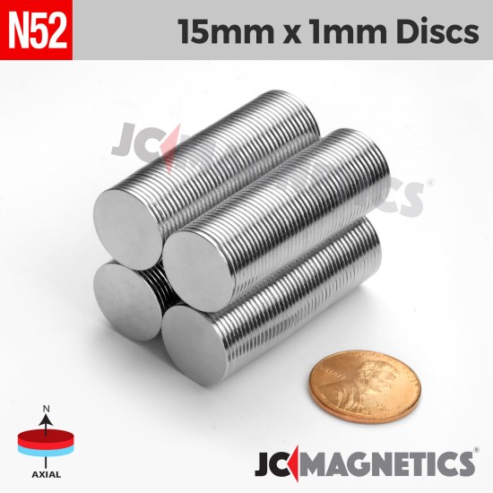 15mm x 1mm 5/8in x 1/32in N52 Thin Discs Rare Earth Neodymium Magnet 15x1mm