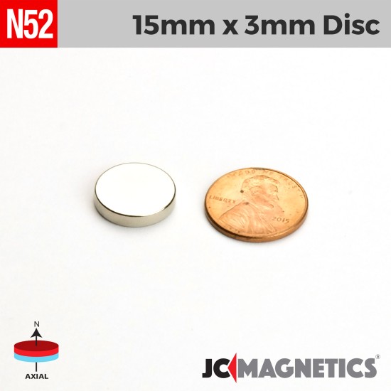 15mm x 3mm 19/32in x 1/8in N52 Discs Rare Earth Neodymium Magnet 15x3mm