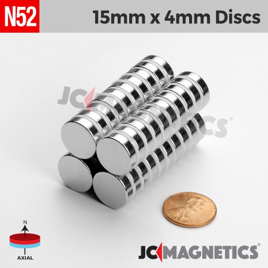 15mm x 4mm 19/32in x 5/32in N52 Discs Rare Earth Neodymium Magnet 15x4mm