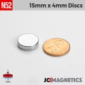 15mm x 4mm 5/8in x 5/32in N52 Discs Rare Earth Neodymium Magnet 15x4mm