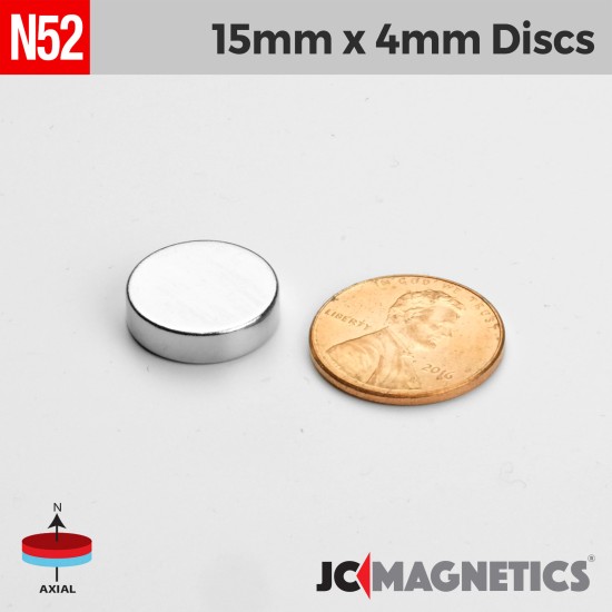 15mm x 4mm 19/32in x 5/32in N52 Discs Rare Earth Neodymium Magnet 15x4mm