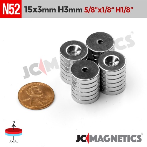 15mm x 3mm x Hole 3mm N52 Countersunk Ring Rare Earth Neodymium Magnet 