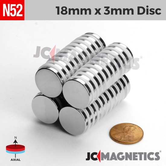 18mm x 3mm 45/64in x 1/8in N52 Discs Rare Earth Neodymium Magnet 18x3mm