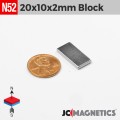 20mm x 10mm x 2mm N52 Block Rare Earth Neodymium Magnet 20x10x2mm