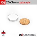 20mm x 3mm 25/32in x 1/8in N52 Discs Rare Earth Neodymium Magnet 20x3mm