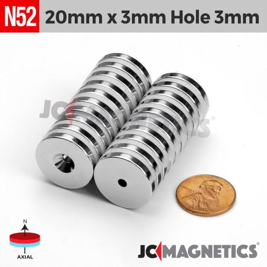 20mm x 3mm x Hole 3mm N52 Countersunk Ring Rare Earth Neodymium Magnet 