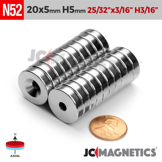 20mm x 5mm x Hole 5mm N52 Countersunk Ring Rare Earth Neodymium Magnet 