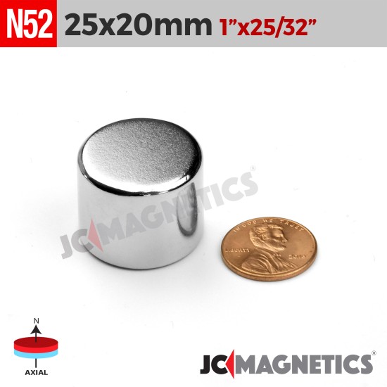 25mm x 20mm 63/64in x 25/32in N52 Disc Cylinder Rare Earth Neodymium Magnet 25x20mm