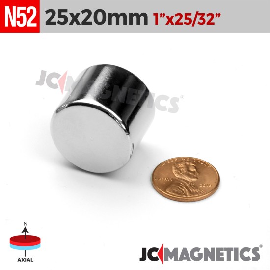 25mm x 20mm 63/64in x 25/32in N52 Disc Cylinder Rare Earth Neodymium Magnet 25x20mm