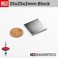 25mm x 25mm x 2mm N52 Square Block Rare Earth Neodymium Magnet 