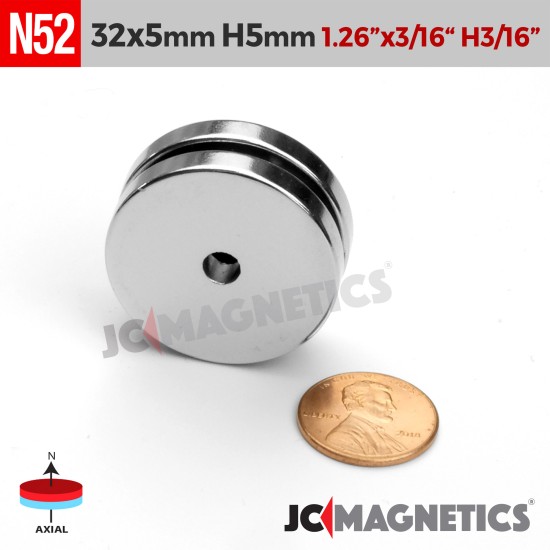 3pcs N52 32mm x 5mm x Hole 5mm Ring Rare Earth Neodymium Magnet 