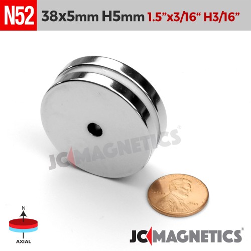 3pcs N52 38mm x 5mm x Hole 5mm Ring Rare Earth Neodymium Magnet 