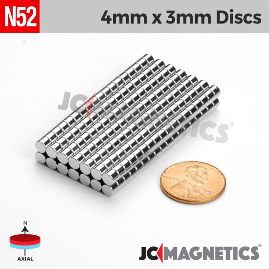 4mm x 3mm 5/32in x 1/8in N52 Discs Rare Earth Neodymium Magnet 4x3mm
