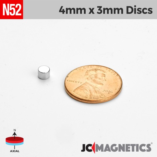 4mm x 3mm 5/32in x 1/8in N52 Discs Rare Earth Neodymium Magnet 4x3mm