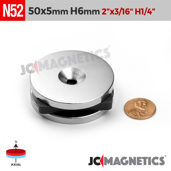 50mm x 5mm x Hole 6mm N52 Countersunk Ring Rare Earth Neodymium Magnet 