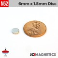 6mm x 1.5mm 1/4in x 1/16in N52 Discs Rare Earth Neodymium Magnet 