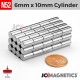 6mm x 10mm 15/64in x 25/64in N52 Cylinder Rare Earth Neodymium Magnet 6x10mm