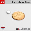 6mm x 2mm 1/4in x 5/64in N52 Discs Rare Earth Neodymium Magnet 6x2mm