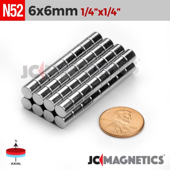 6mm x 6mm 1/4in x 1/4in N52 Discs Cylinder Rare Earth Neodymium Magnet 6x6mm