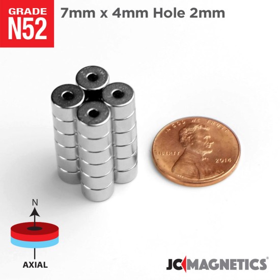 50pcs 7mm x 4mm Hole 2mm N52 Ring Rare Earth Neodymium Magnet 7x4mm