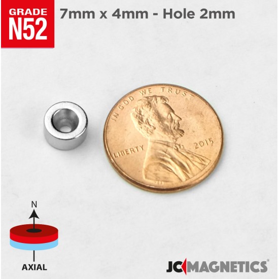 7mm x 4mm Hole 2mm N52 Countersunk Ring Rare Earth Neodymium Magnet 