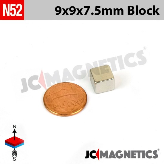 9mm x 9mm x 7.5mm N52 Square Block Rare Earth Neodymium Magnet 9x9x7.5mm
