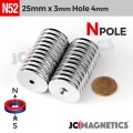 25mm x 3mm x Hole 4mm N52 Countersunk Ring Rare Earth Neodymium Magnet 