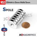 25mm x 5mm x Hole 5mm N52 Countersunk Ring Rare Earth Neodymium Magnet 